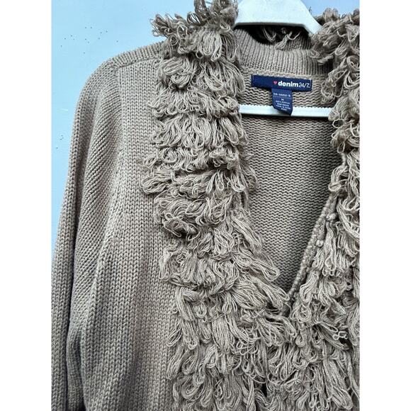 Denim 24/7 Brown Long Sleeve Open Front Cardigan Sweater Womens Medium Fringe‎ - Picture 5 of 8